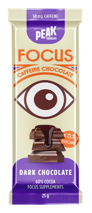 Peak Chocolate FOCUS Caffeinated Chocolate Bar DARK CHOCOLATE 25g